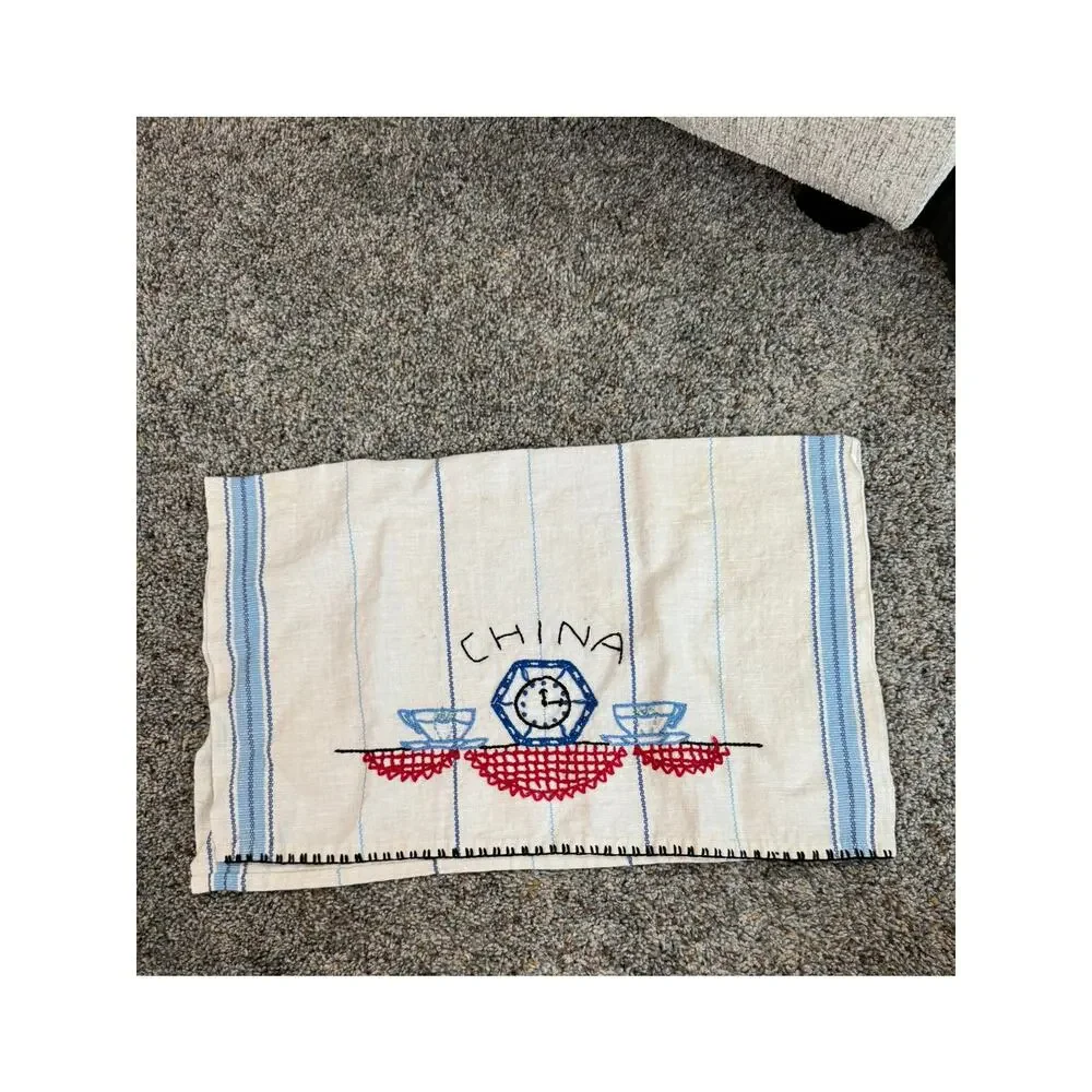 Vintage Hand Embroidered China Tea Towel Approx 20